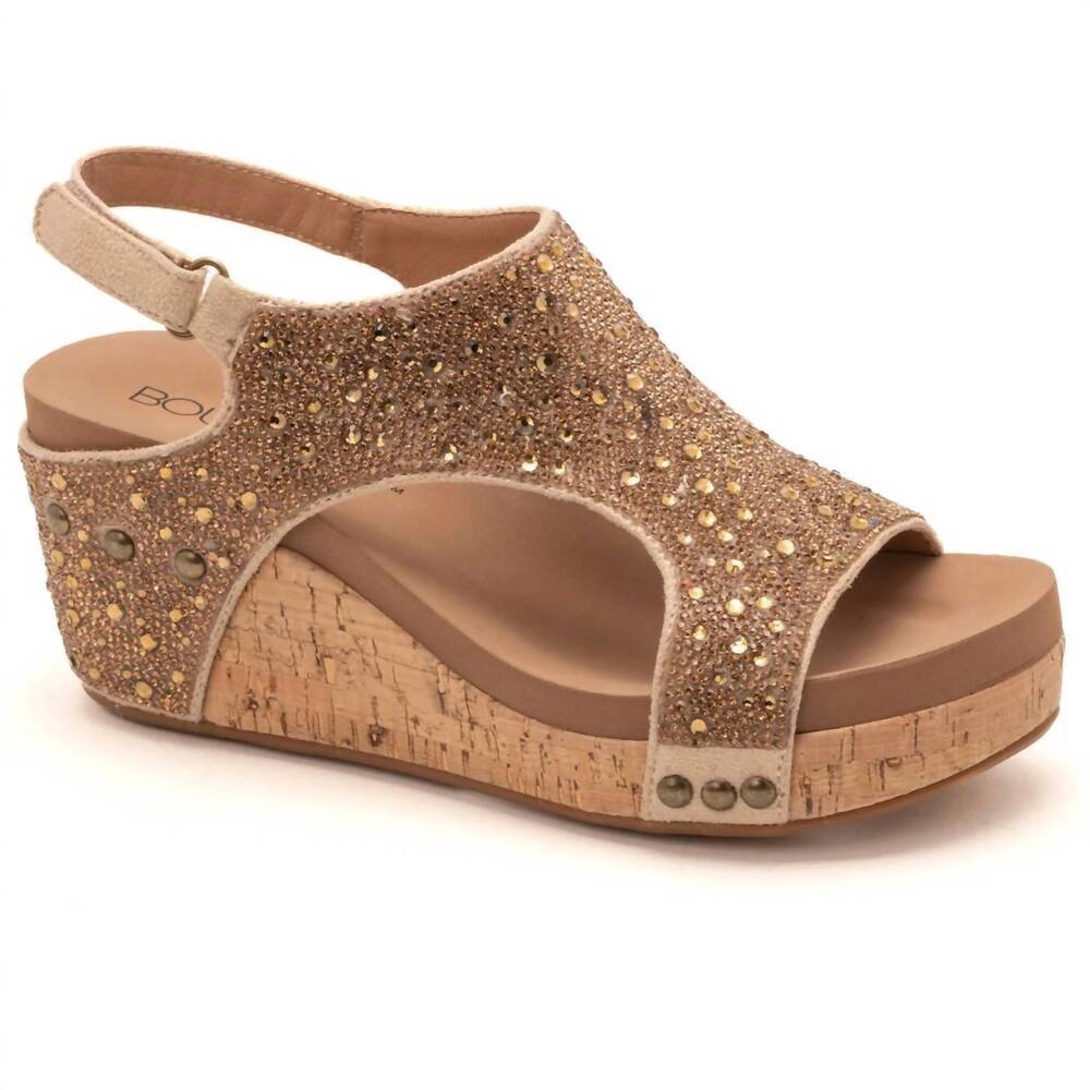 NEW CORKYS FOOTWEAR women's the ashley wedge sandal in gold rhinestone